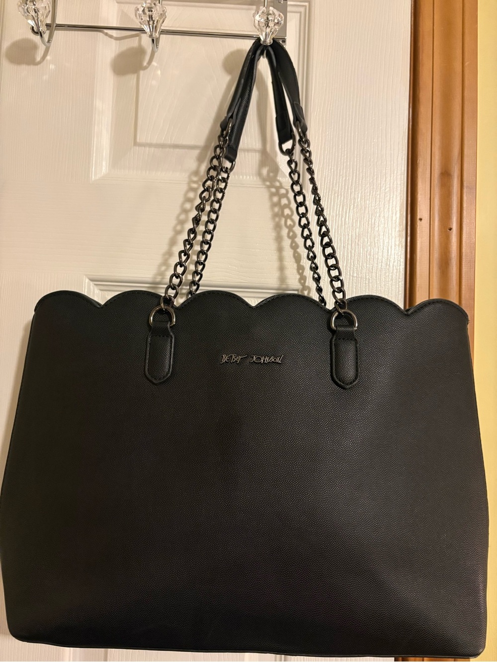 Betsey Johnson Black Scalloped Chain-Handle Tote